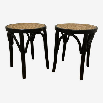 Pair of cannage stool and curved wood 40s