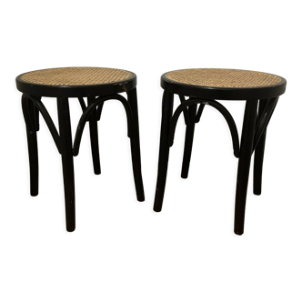 Pair of cannage stool and curved wood 40s