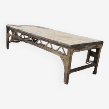 Table établi en acier et bois vers 1900