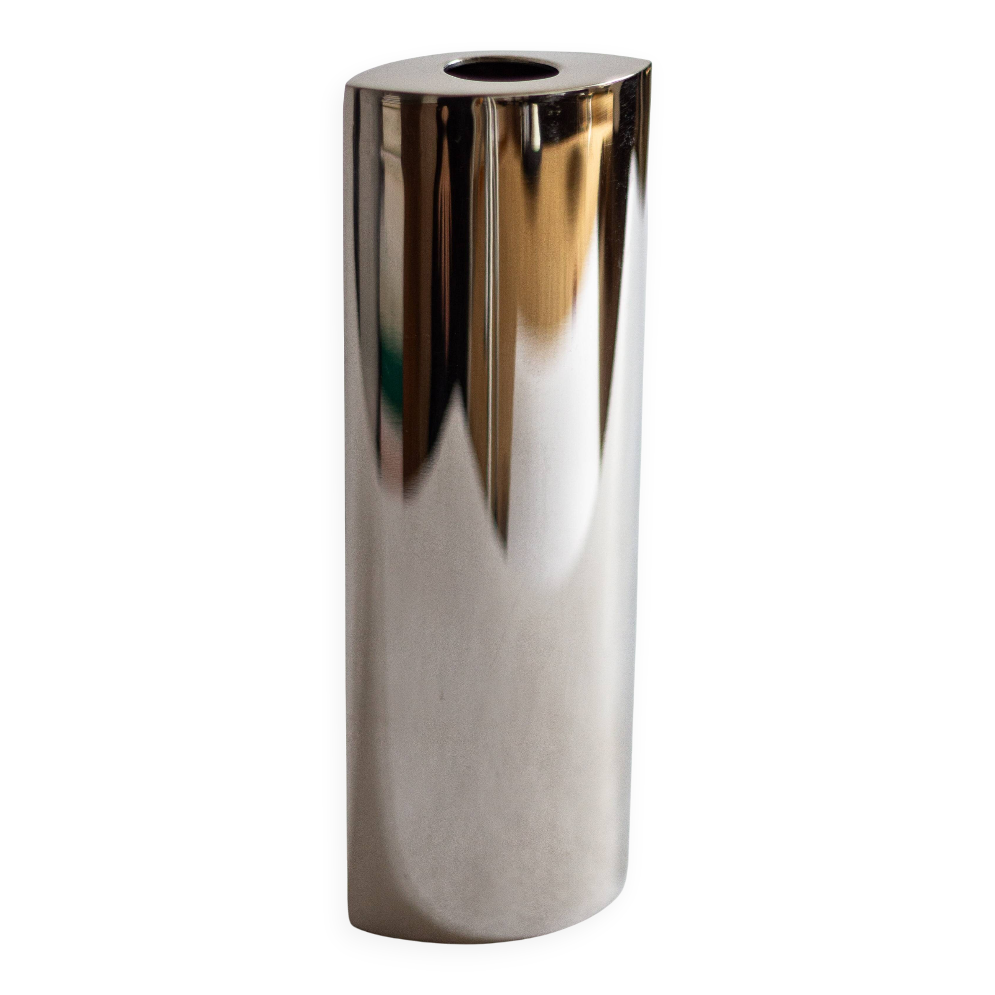 Chrome-plated metal bud vase, 1980s