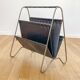 Vintage brass and black leather magazine holder