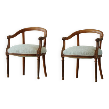 Début du XXe siècle, paire de fauteuils danois de style Art nouveau, en orme et bouclé, années 1920