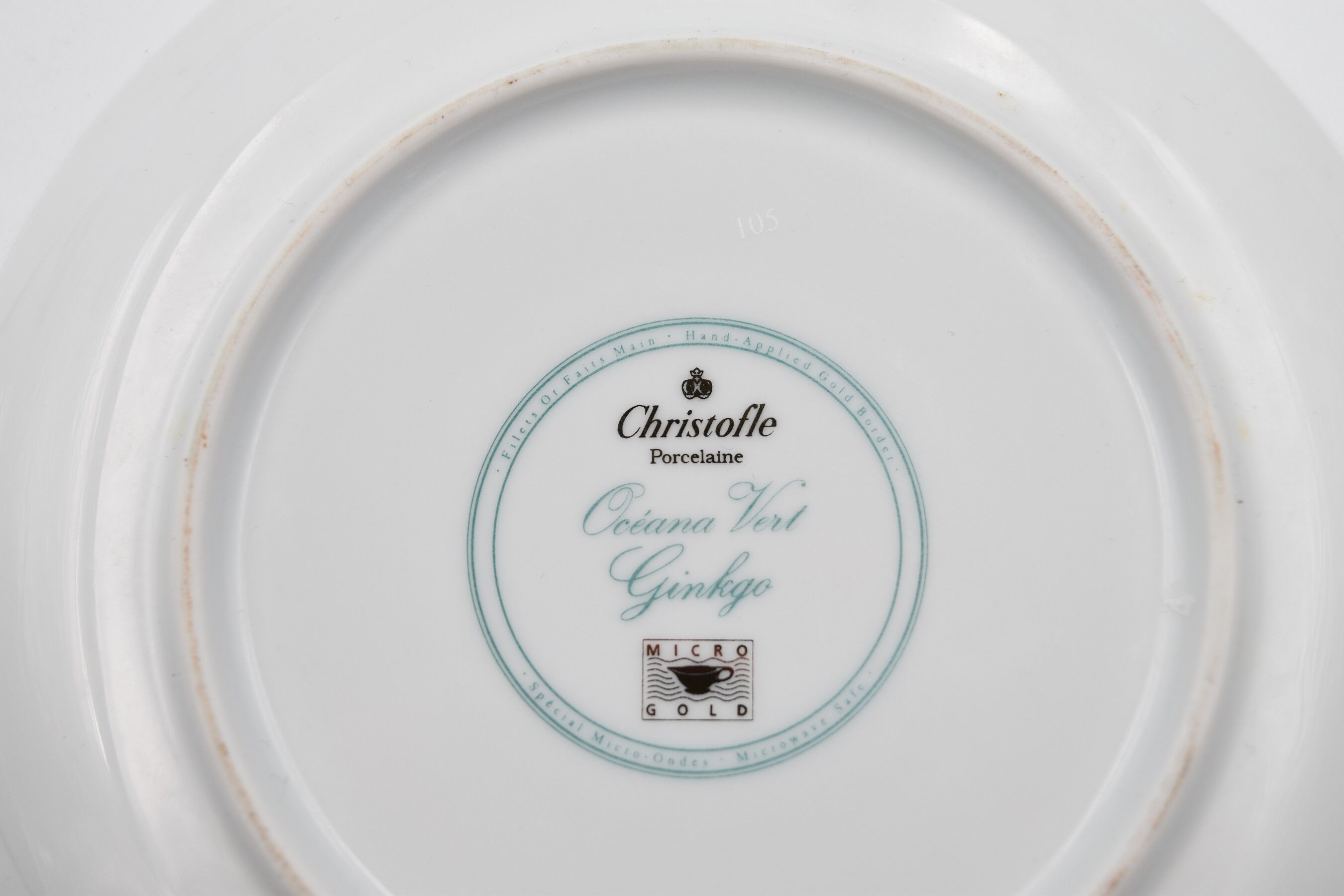 2 cups Christofle Oceana Green Ginkgo porcelain