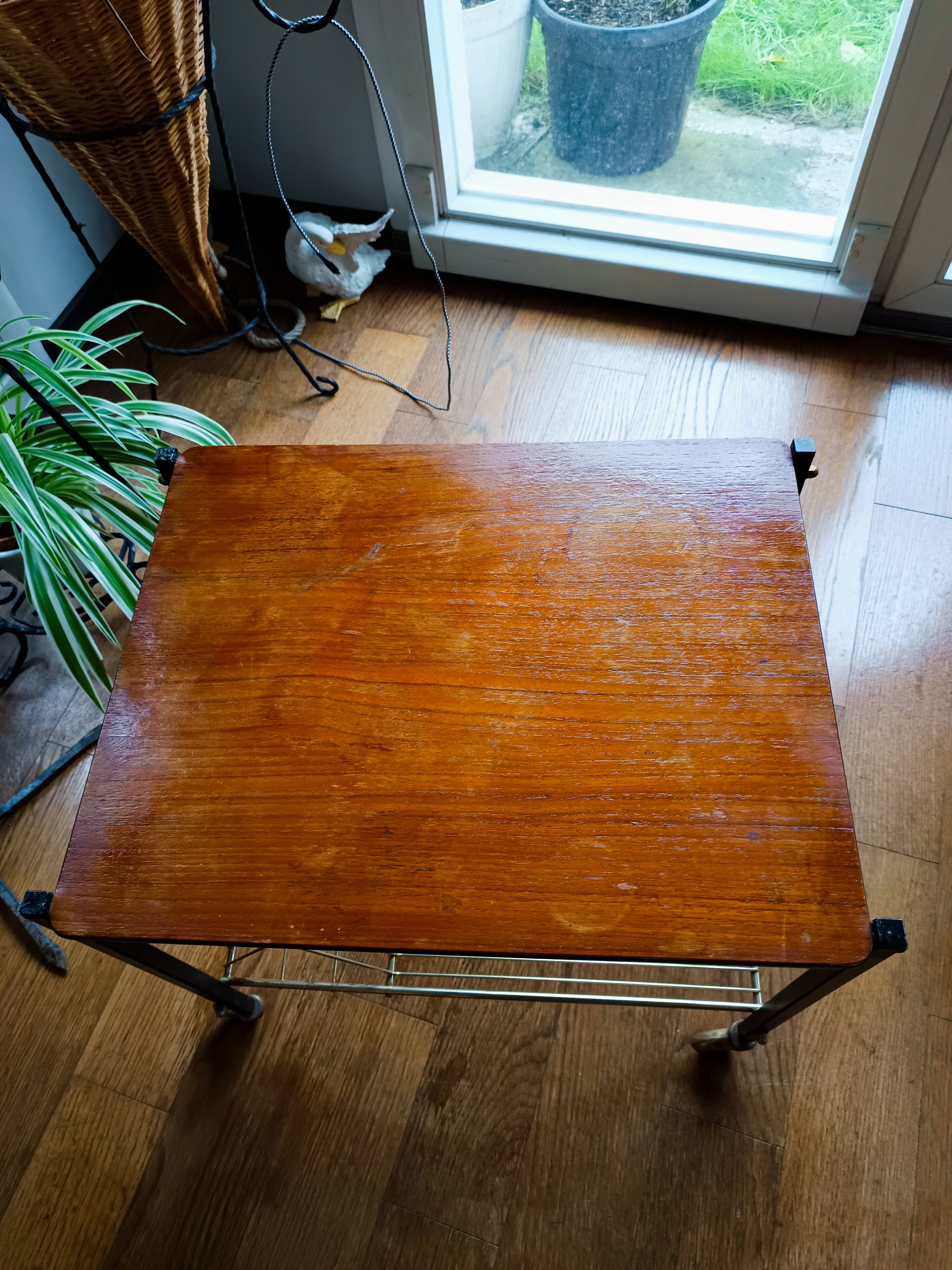 table roulante porte vinyles vintage des années 60 dessus bois