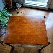 vintage 60s vinyl rolling table with wooden top
