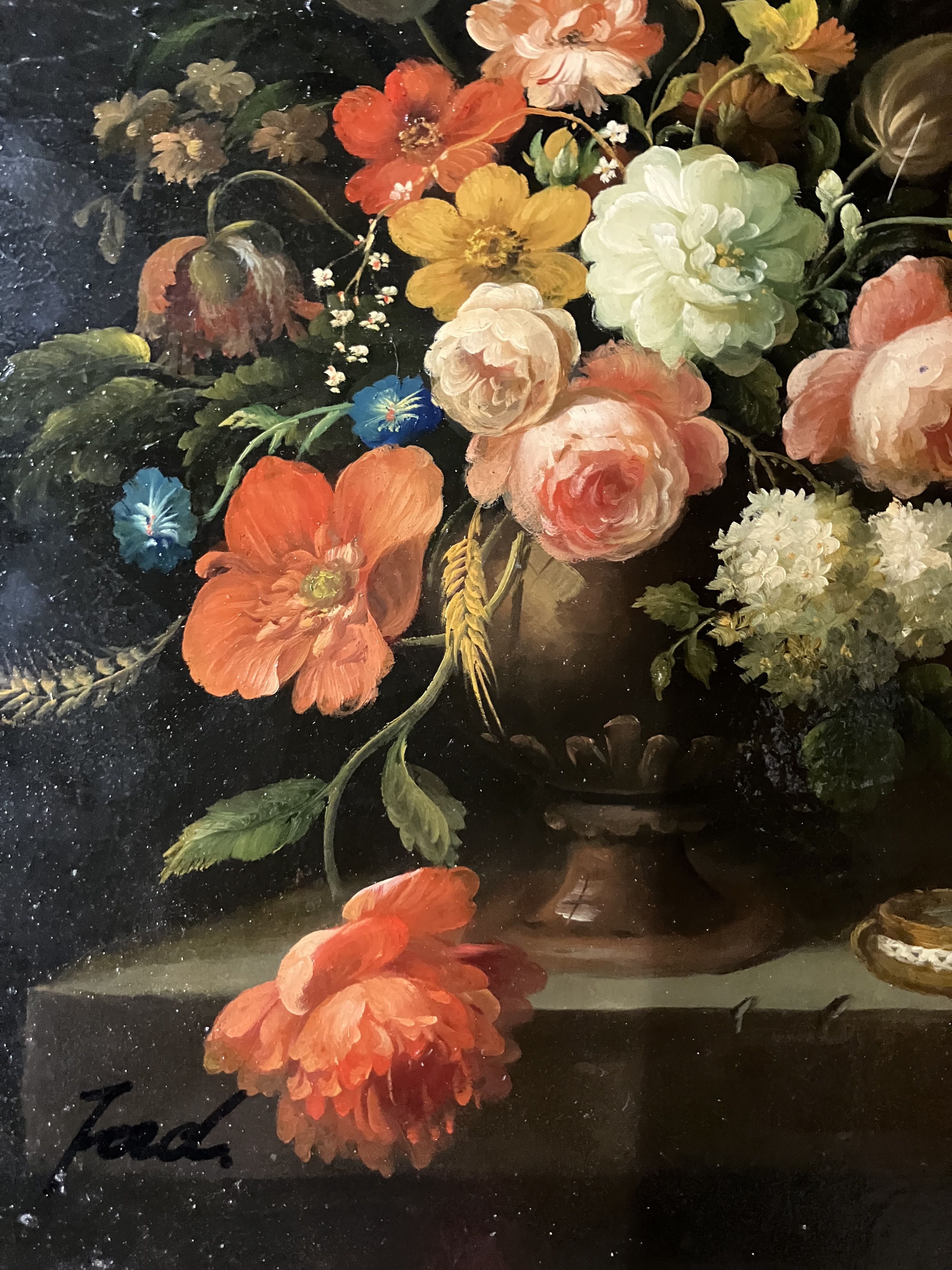 Oil on canvas still life with flower bouquet signed Jord