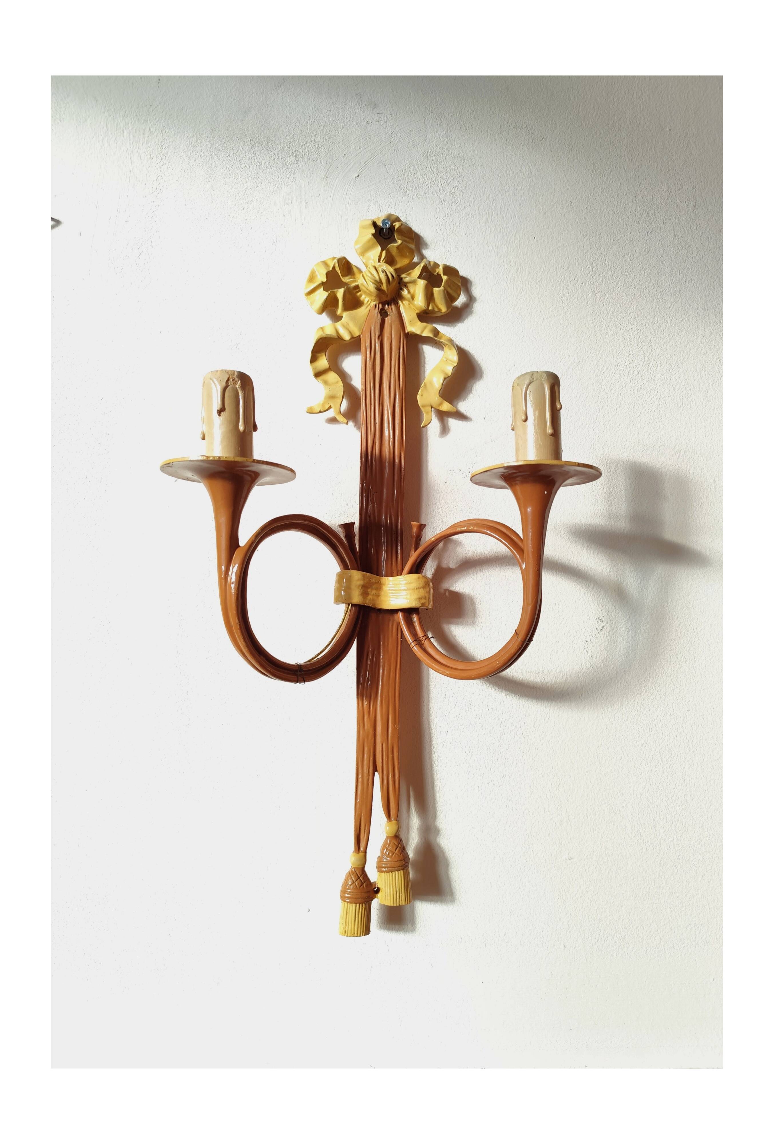 bronze-painted metal wall light, 2 lights, Napoléon III style lamp