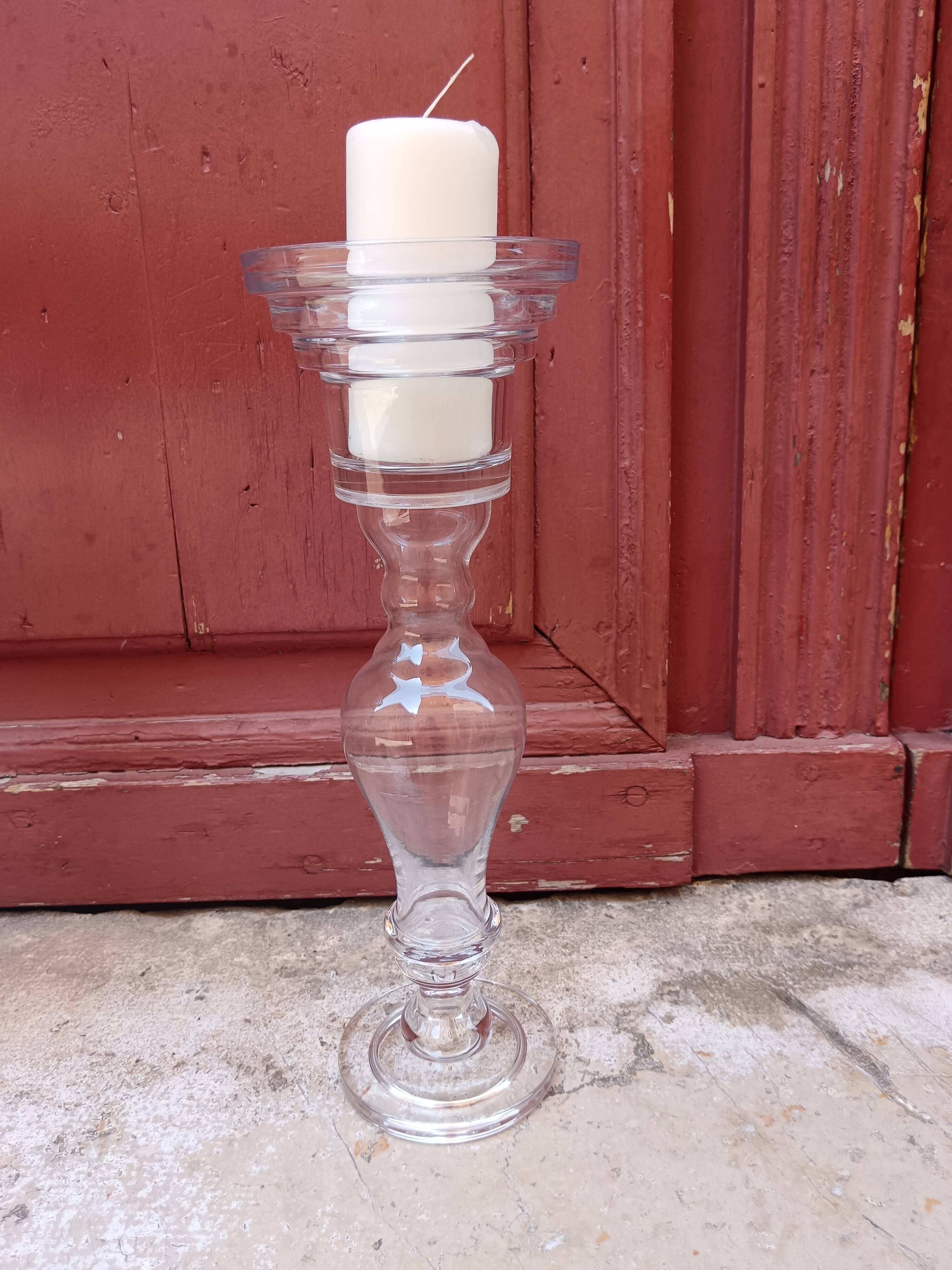 Pair of large glass candlesticks