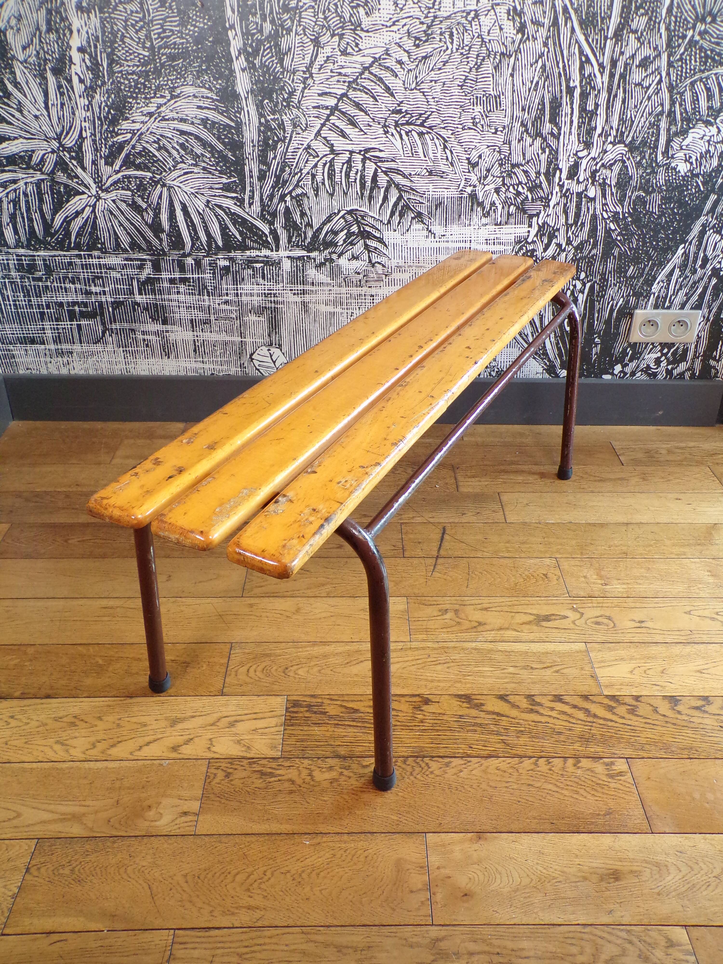 Slatted school bench