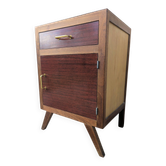 Vintage bedside table from the 50s and 60s with compass legs, Mid Century.