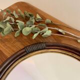 Vintage round rattan mirror