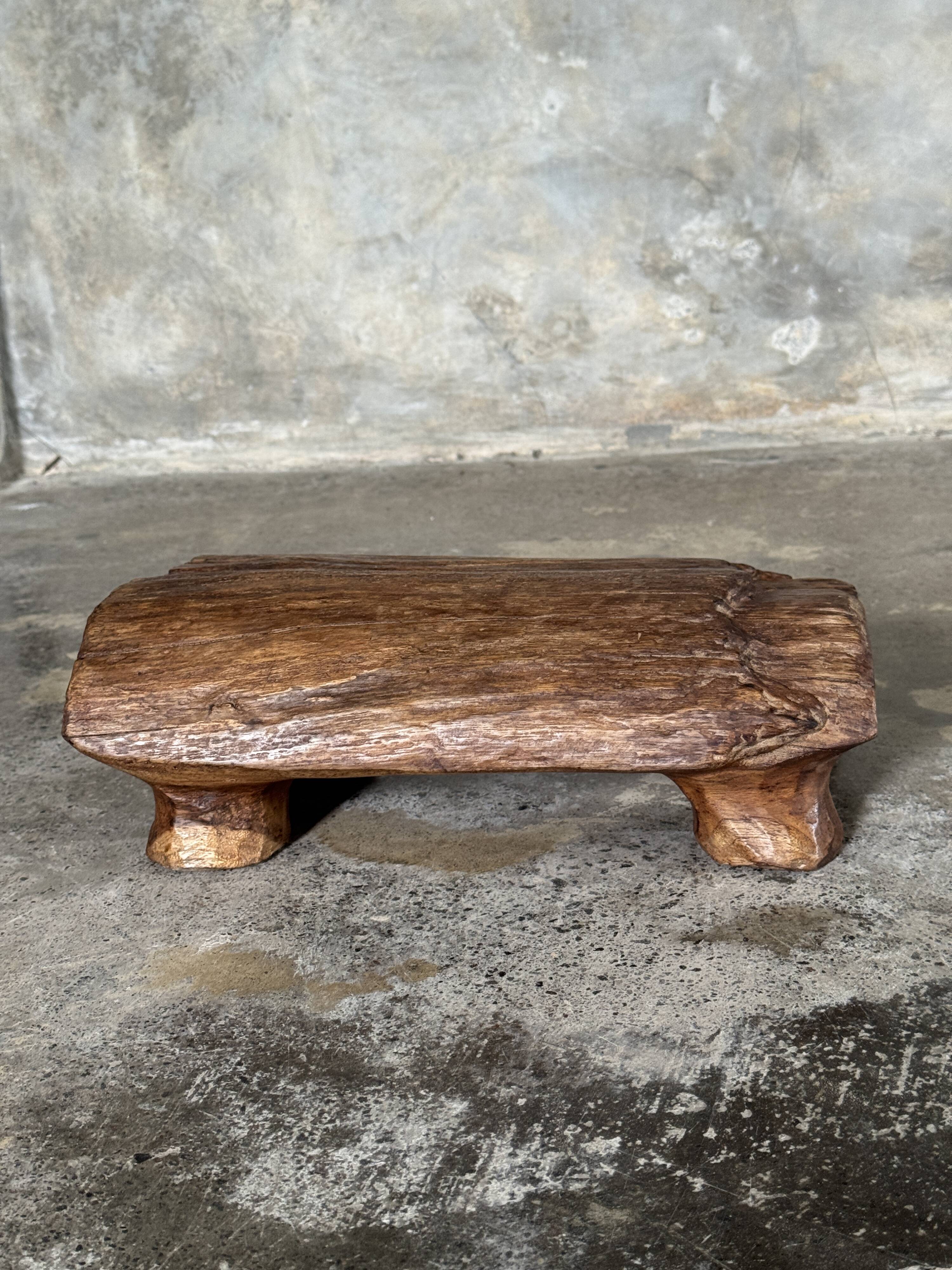 Small stool, footrest in organic blond teak monoxyle wabi-sabi L22