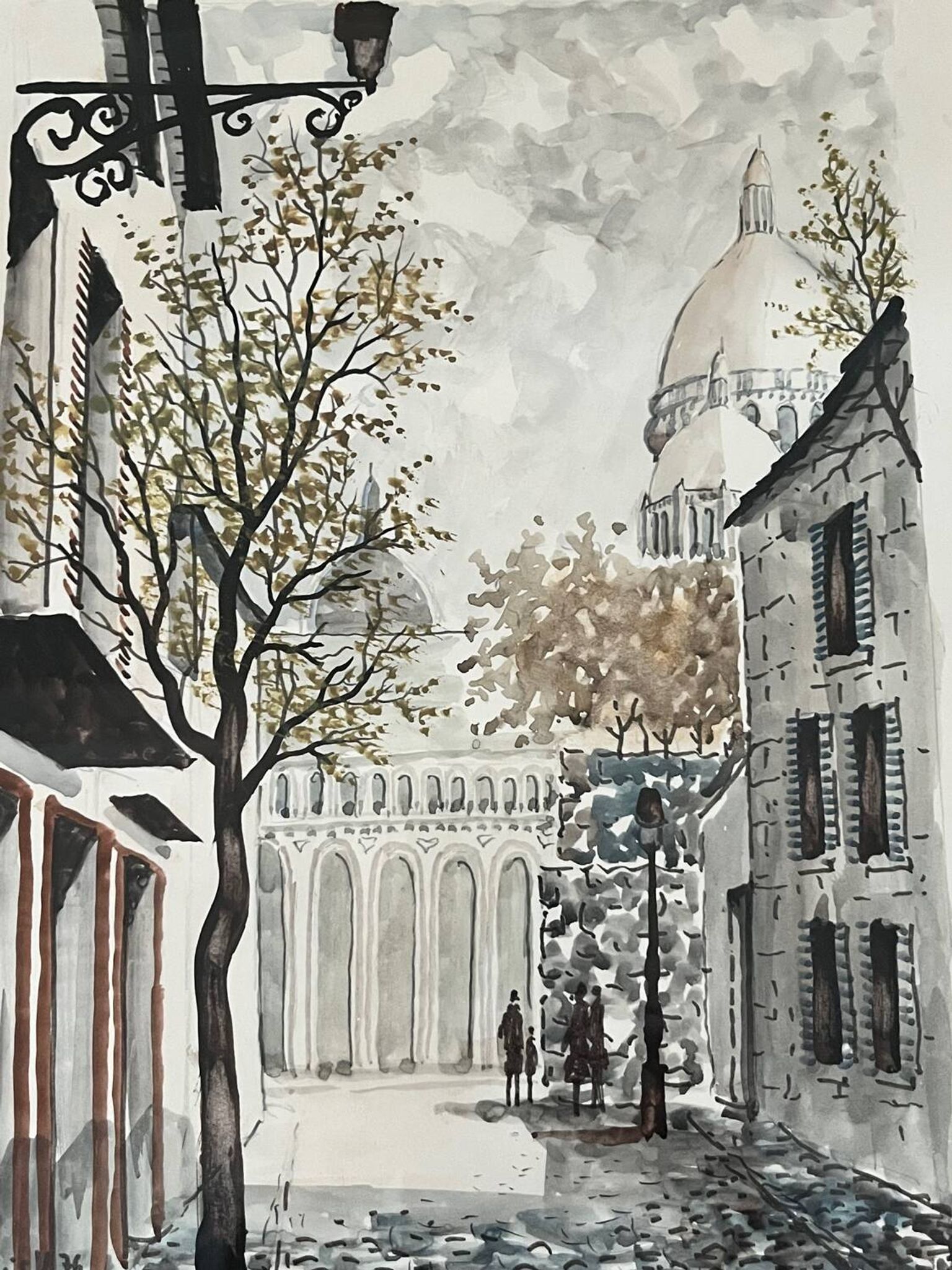 Charming watercolor, framed - Sacré-Coeur, Montmartre, Paris