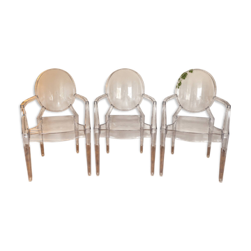 3 fauteuils style Kartell Louis Ghost transparents – Philippe Starck