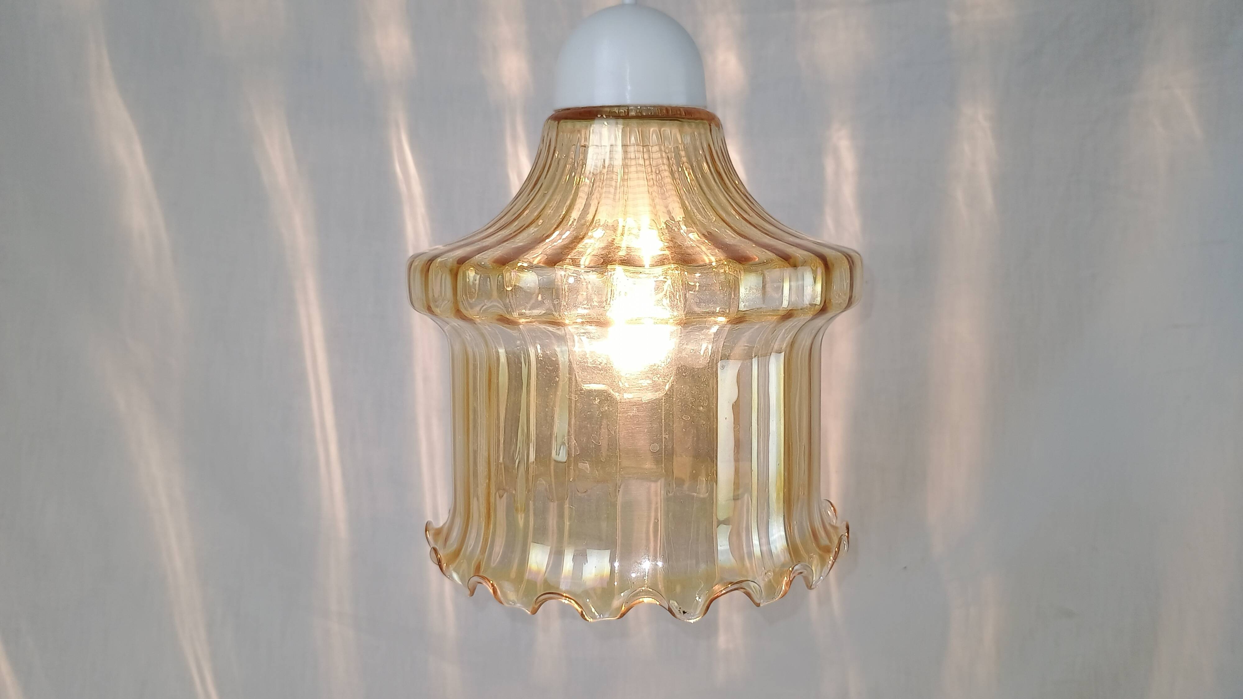 Venini Vintage Murano Glass Amber Pendant Light