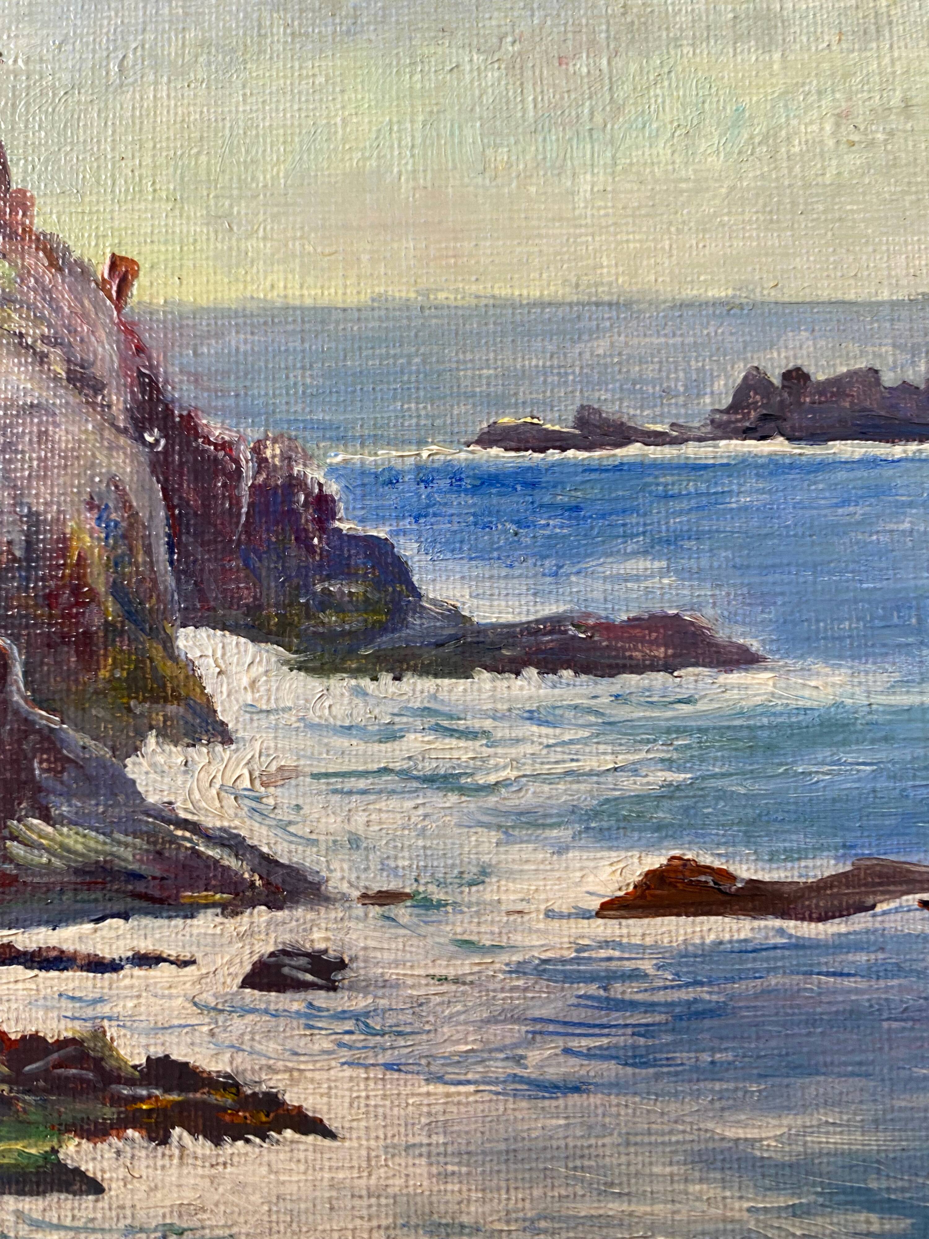 Painting "Breton Marine" or Normandy, HST Village on the coast Jean Martin