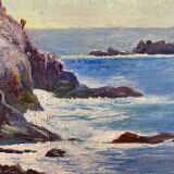 Painting "Breton Marine" or Normandy, HST Village on the coast Jean Martin