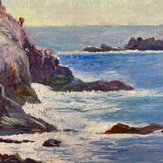 Painting "Breton Marine" or Normandy, HST Village on the coast Jean Martin