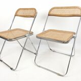 2 Plia folding chairs with woven wicker Giancarlo Piretti for Castelli, 1967