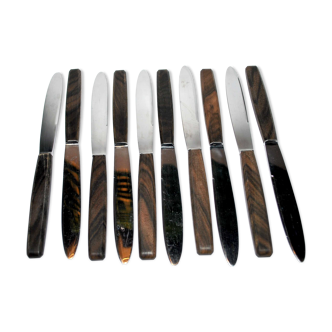Vintage wooden and stainless steel dessert knives - Set of 10 cheese knives