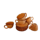 6 coffee cups + saucers in barbotine style