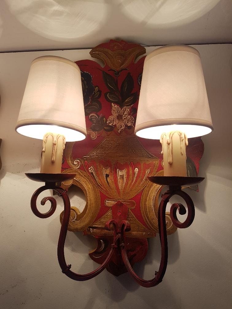 Paire d'appliques montagne vintage bois peint