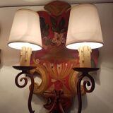 Pair of vintage wood painted mountain wall light