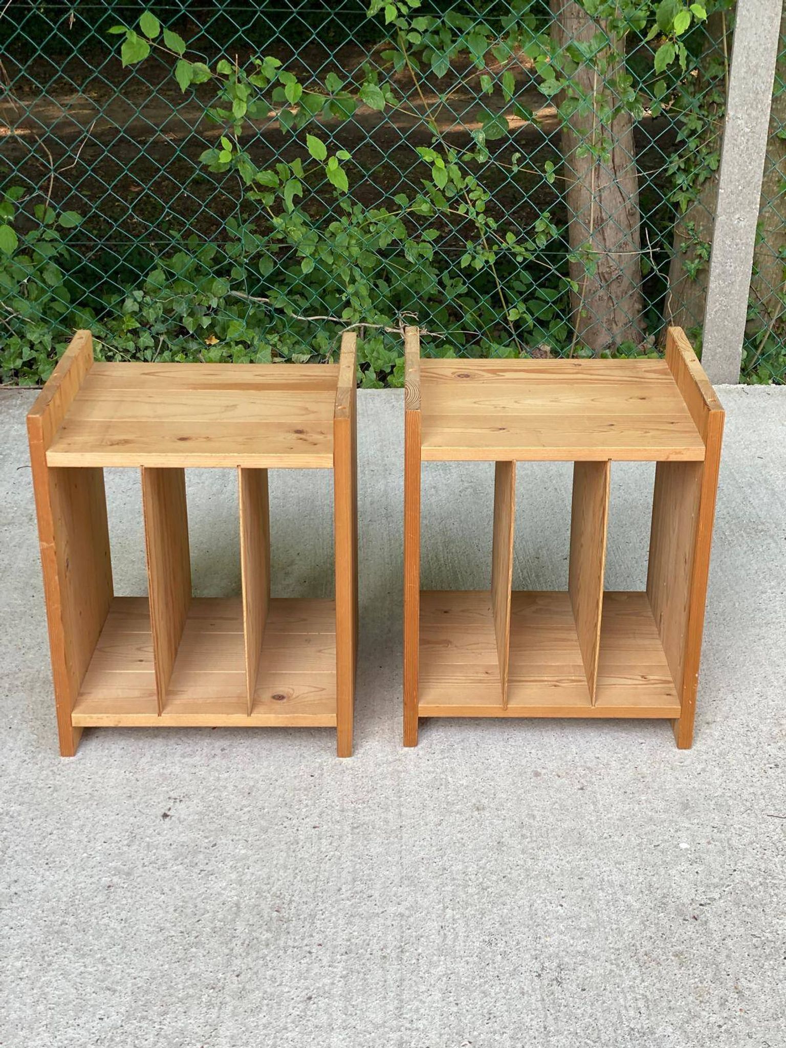 Pair of vinyl furniture, Scandinavian bedside tables in solid wood