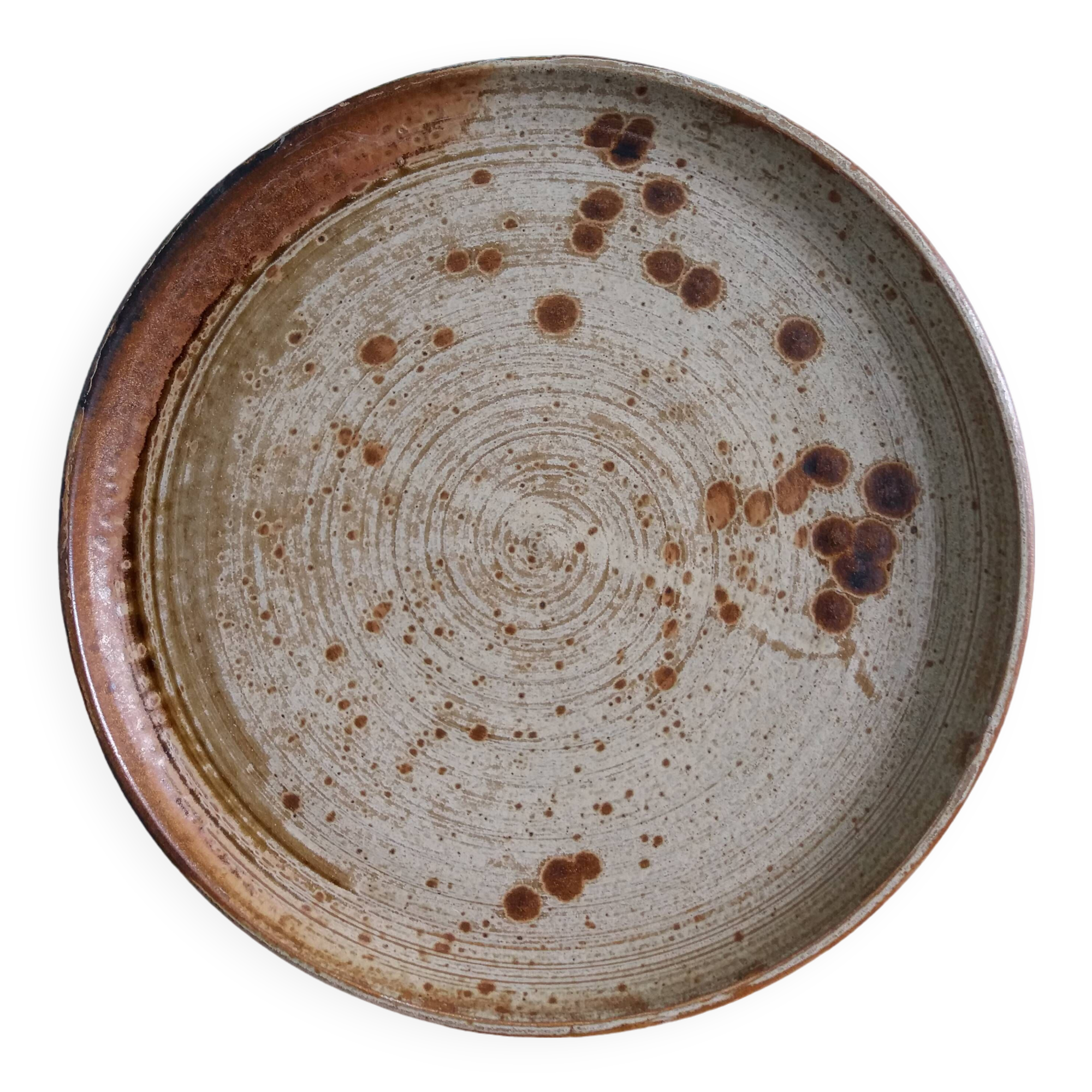 Pie or cake dish in Puisaye stoneware signed Jean-Pierre Prud'homme