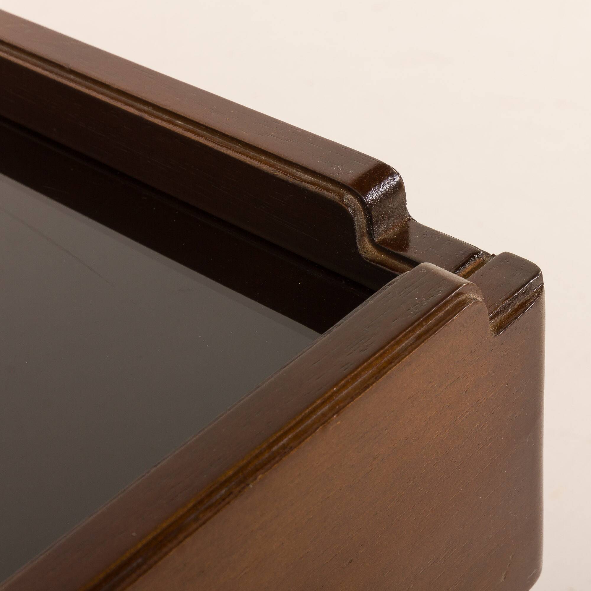 Italian vintage coffee table with bar compartment, walnut and glass, 1970s