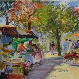 Yvonne Cheffer Delouis: Market at Place des Carmes, original signed lithograph