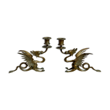 Paire de bougeoirs dragon laiton phoenix griffon