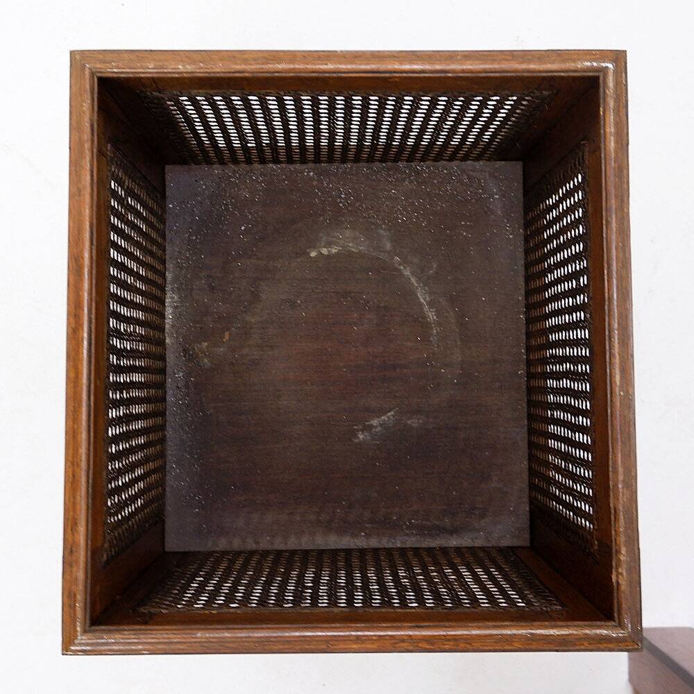 Pair of vintage wooden planters with woven rattan panels - 1970s