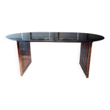 Table à manger design chrome et verre fumé