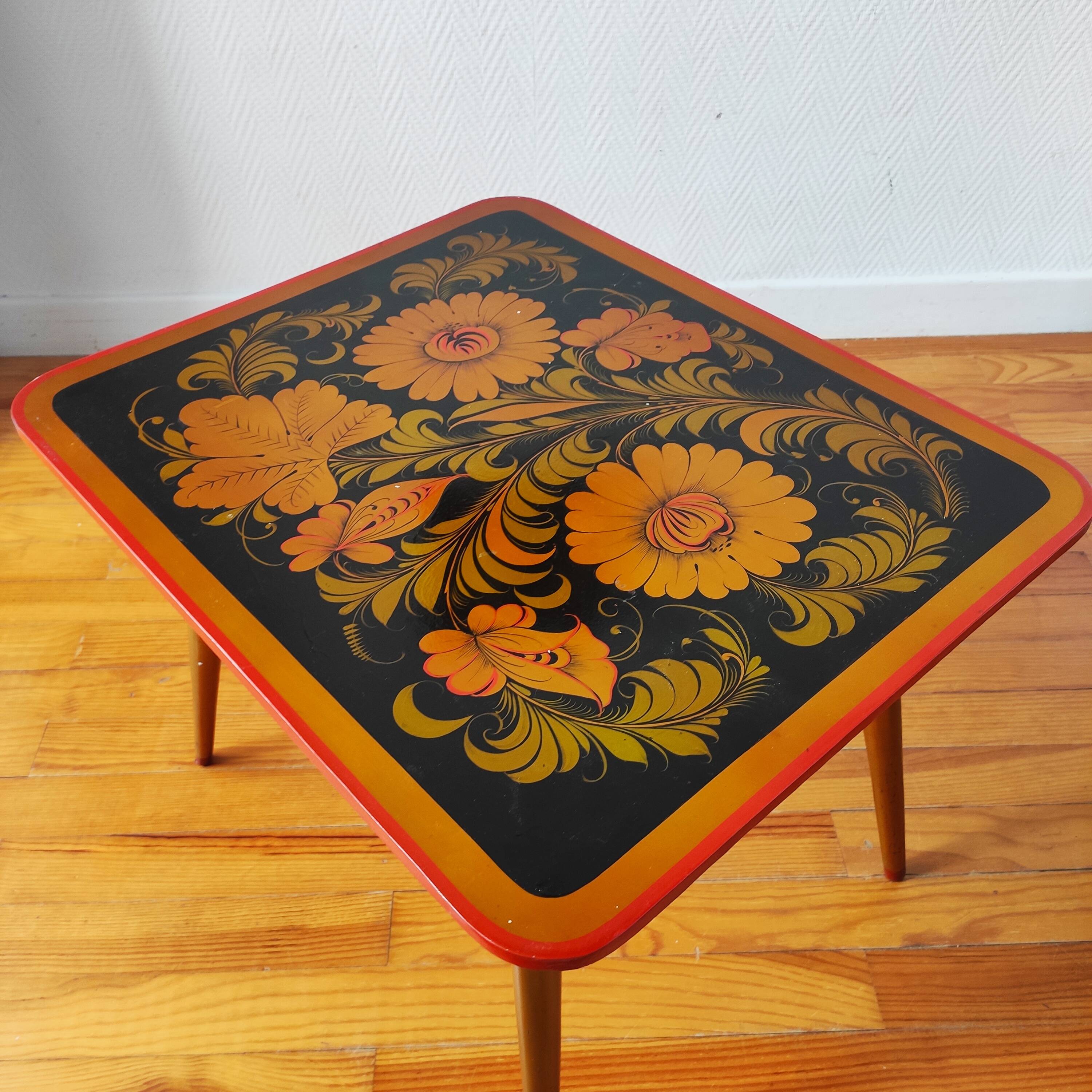 Vintage 1965 wooden compass leg side table