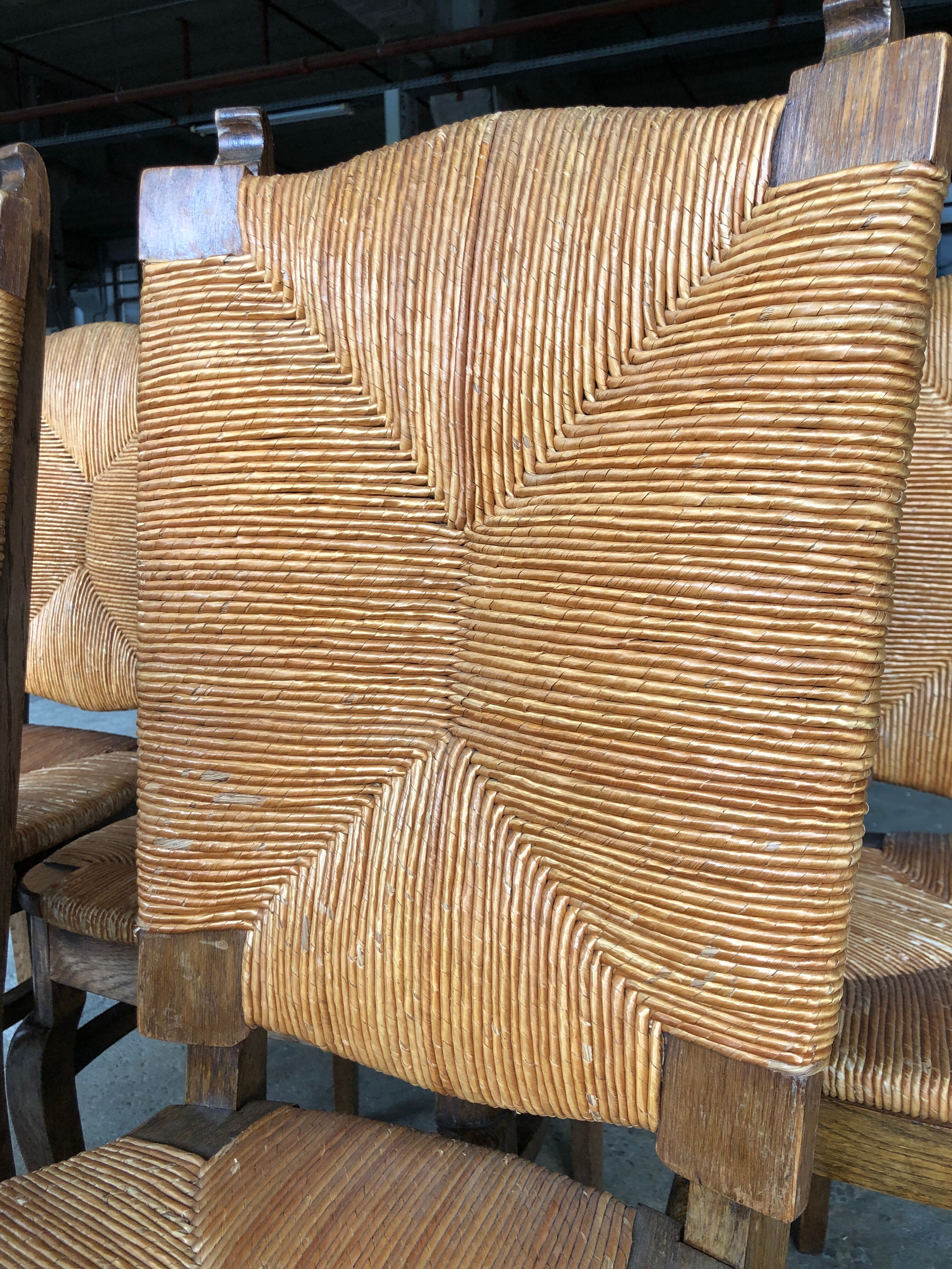Dining chairs with rush made of oak wood, France 1950s, Set of 6