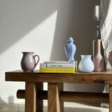 Solid wood bench with openwork base crossed by a cylinder - Mango wood