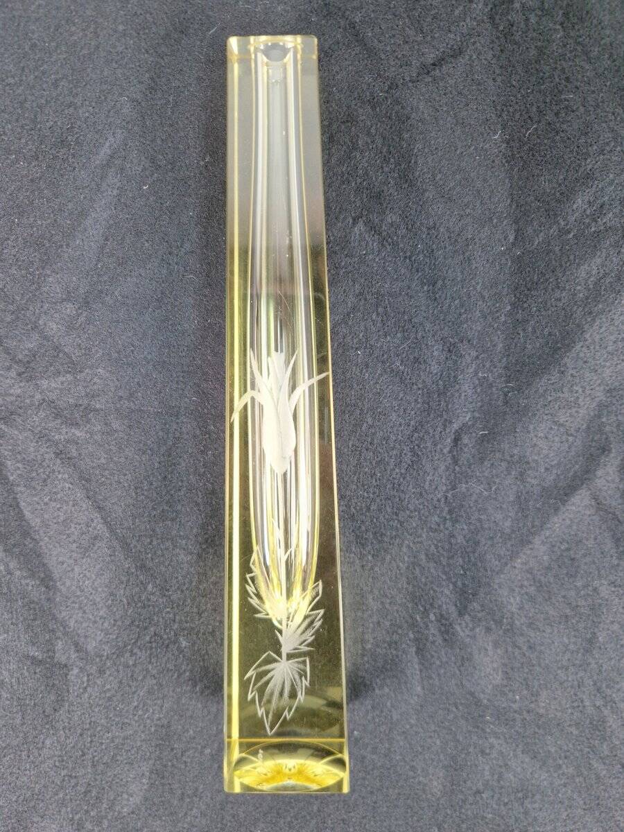 Citrine Drop Cut Engraved Glass Vase by Antonin Drobnik for ZBS, 1960s