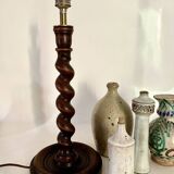 Turned wooden lamp base, fabric cable