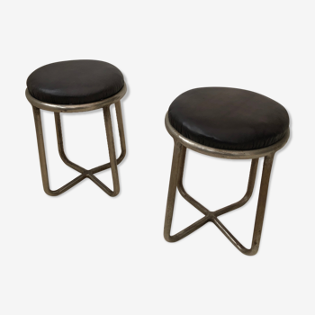 Pair of metal and leather stools