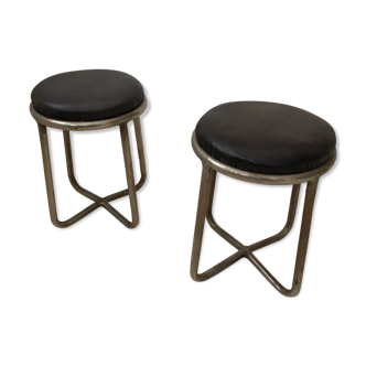 Pair of metal and leather stools