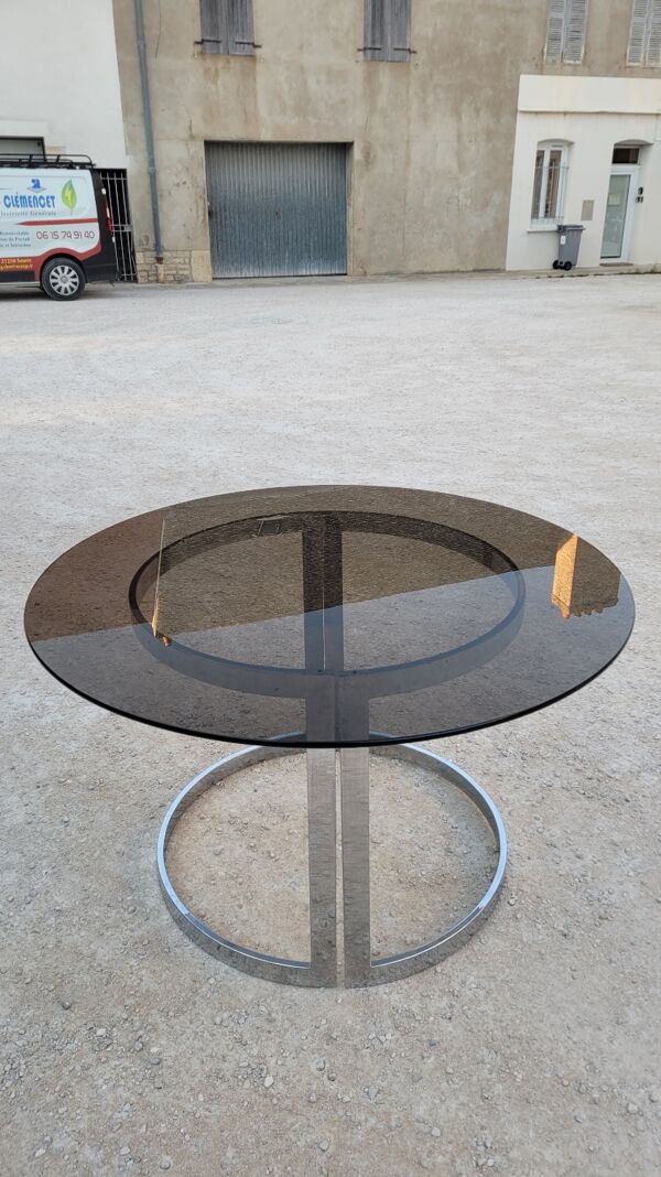 Table design ronde en verre et acier chromé par Vittorio Introini pour Saporiti, italy 1970