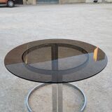Round designer table in glass and chrome steel by Vittorio Introini for Saporiti, Italy 1970