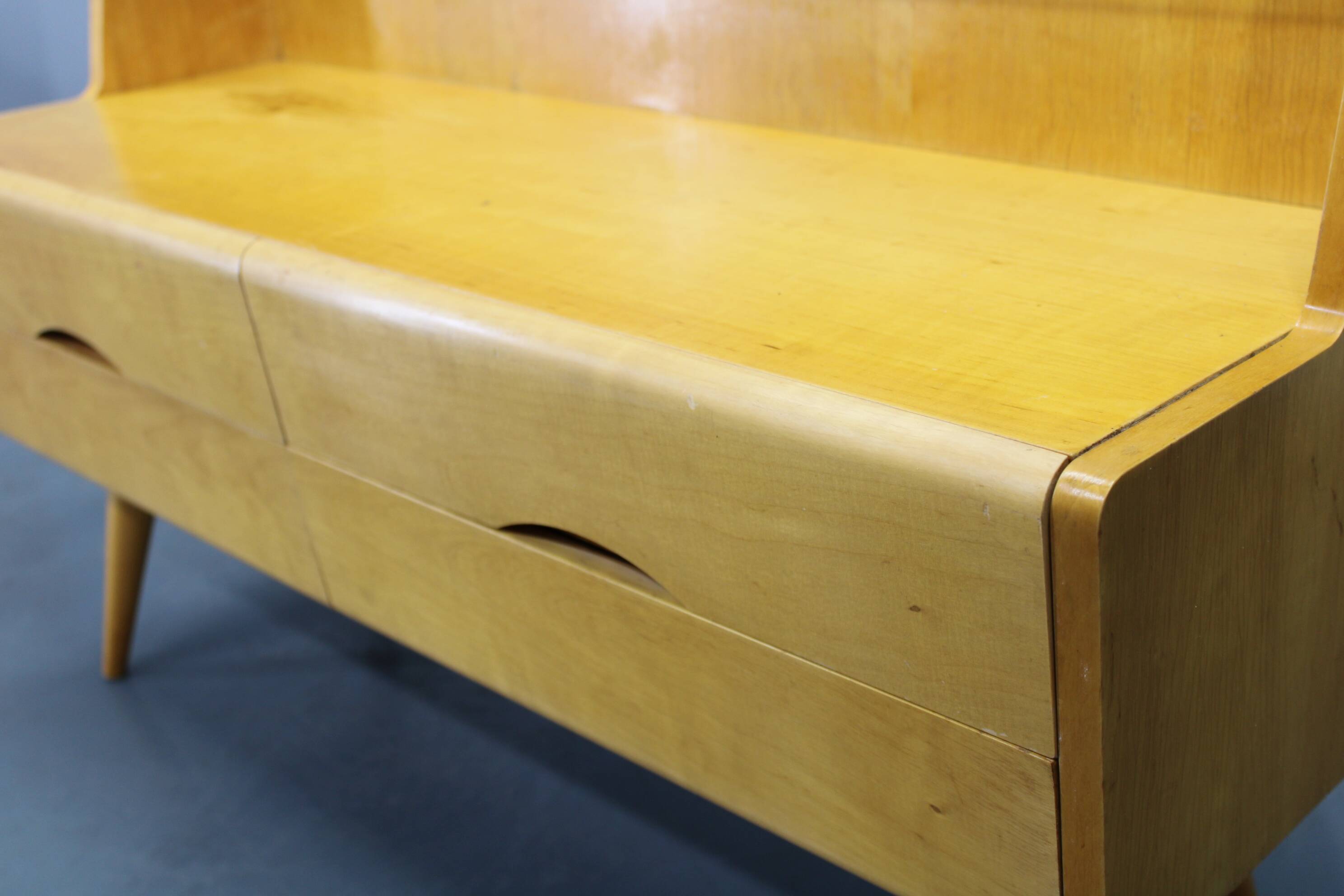 1960s Set of Night Stands and Chest of Drawers with Glass Shelf ,Czechoslov