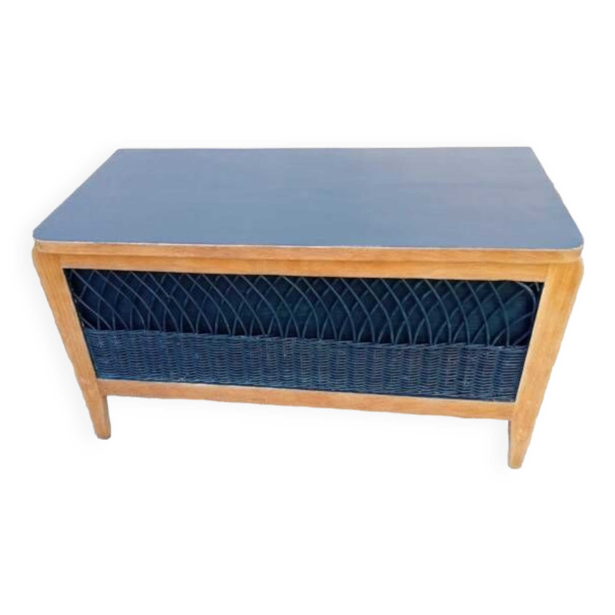 Wood and rattan chest
