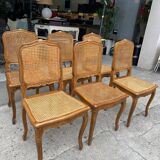 Set of 6 antique chairs in wood and cannage