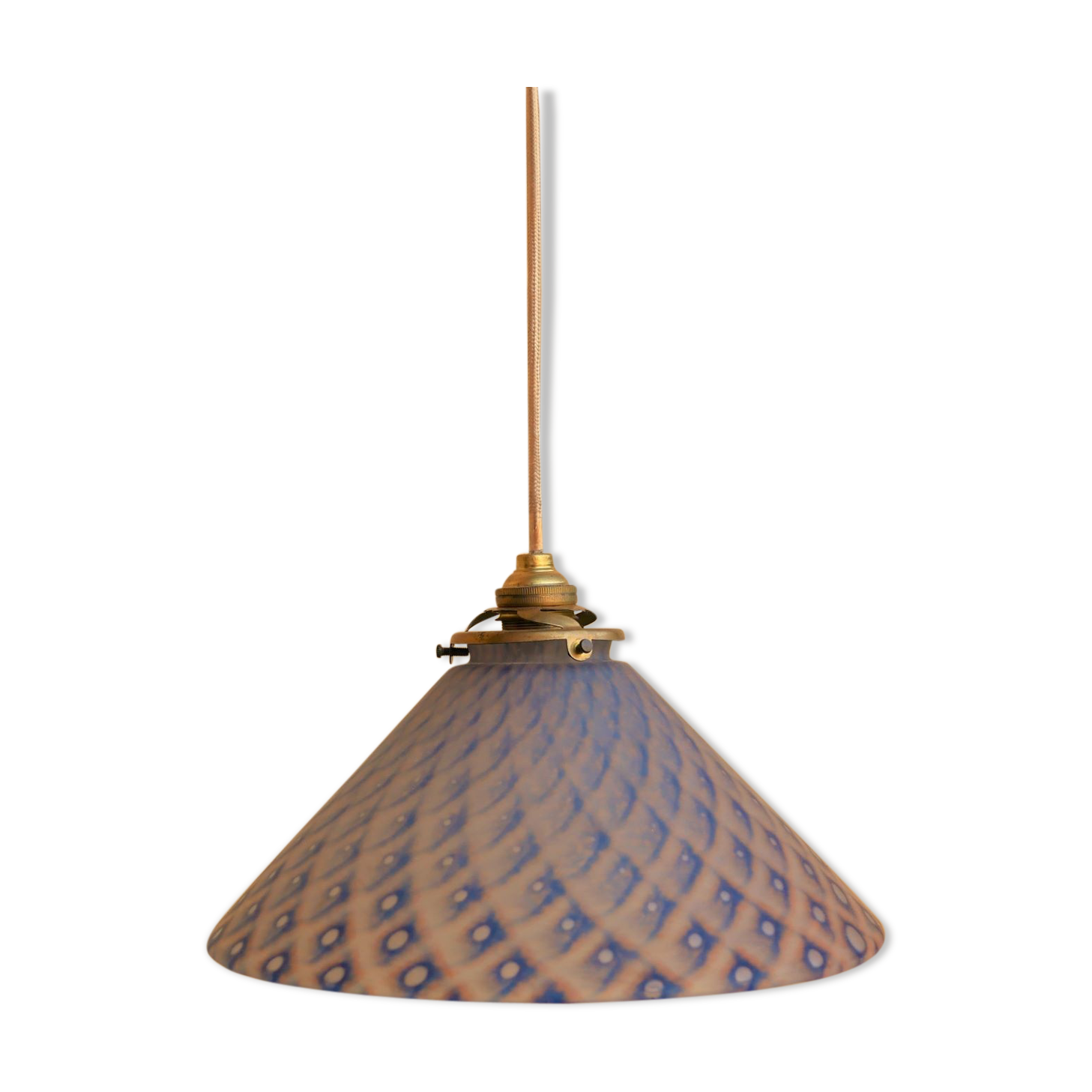 Suspension vintage en verre dépoli bleu