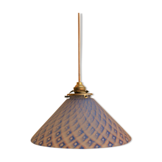 Vintage hanging lamp in blue frosted glass