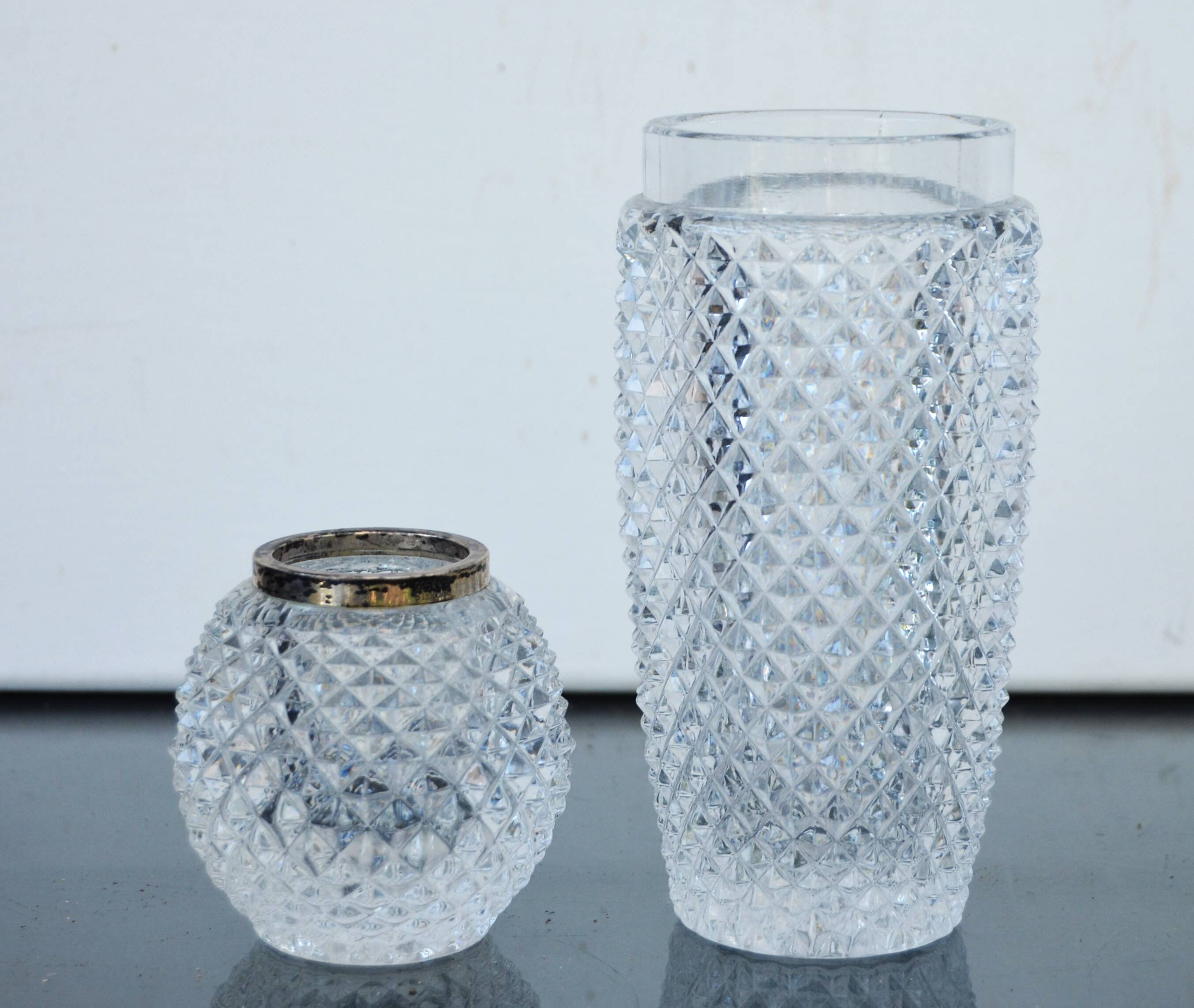 Old Crystal vase sterling silver 925 mount Emil Hermann A Vase and Toothpick Holder