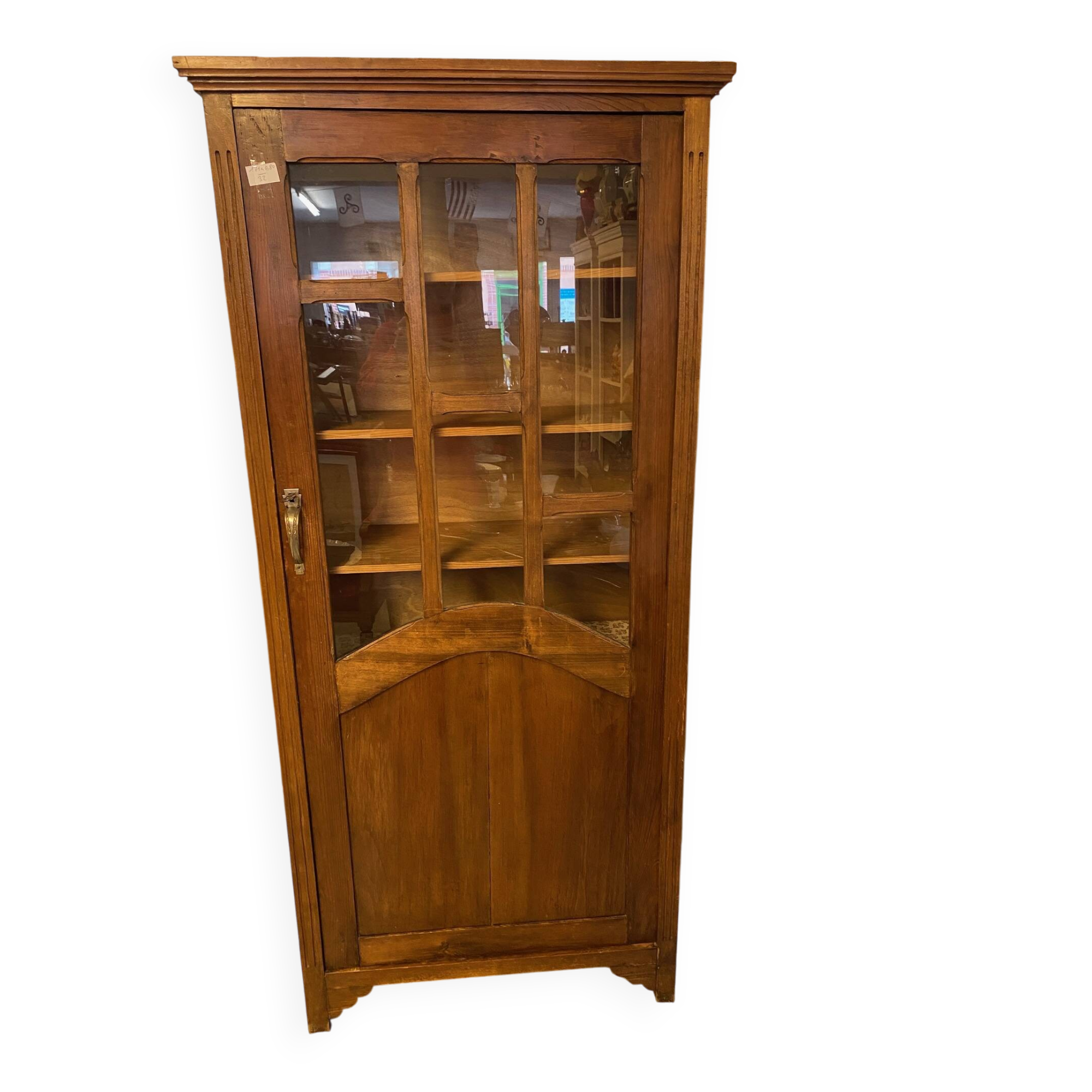 1940s school library in light oak with glass door and shelves